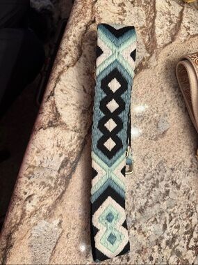 Woven Geometric Crossbody Strap in Teal, Black & Cream
